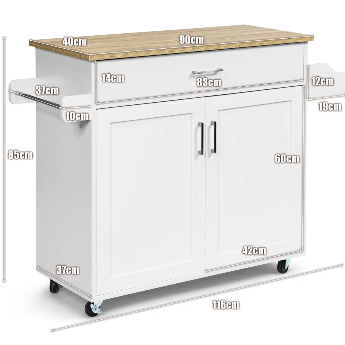 Küchenwagen mit Handtuchhalter & Gewürzboard & Schublade Kücheninsel Rollbarer Küchenschrank