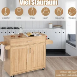 Küchenwagen mit Handtuchhalter & Gewürzboard & Schublade Kücheninsel Rollbarer Küchenschrank