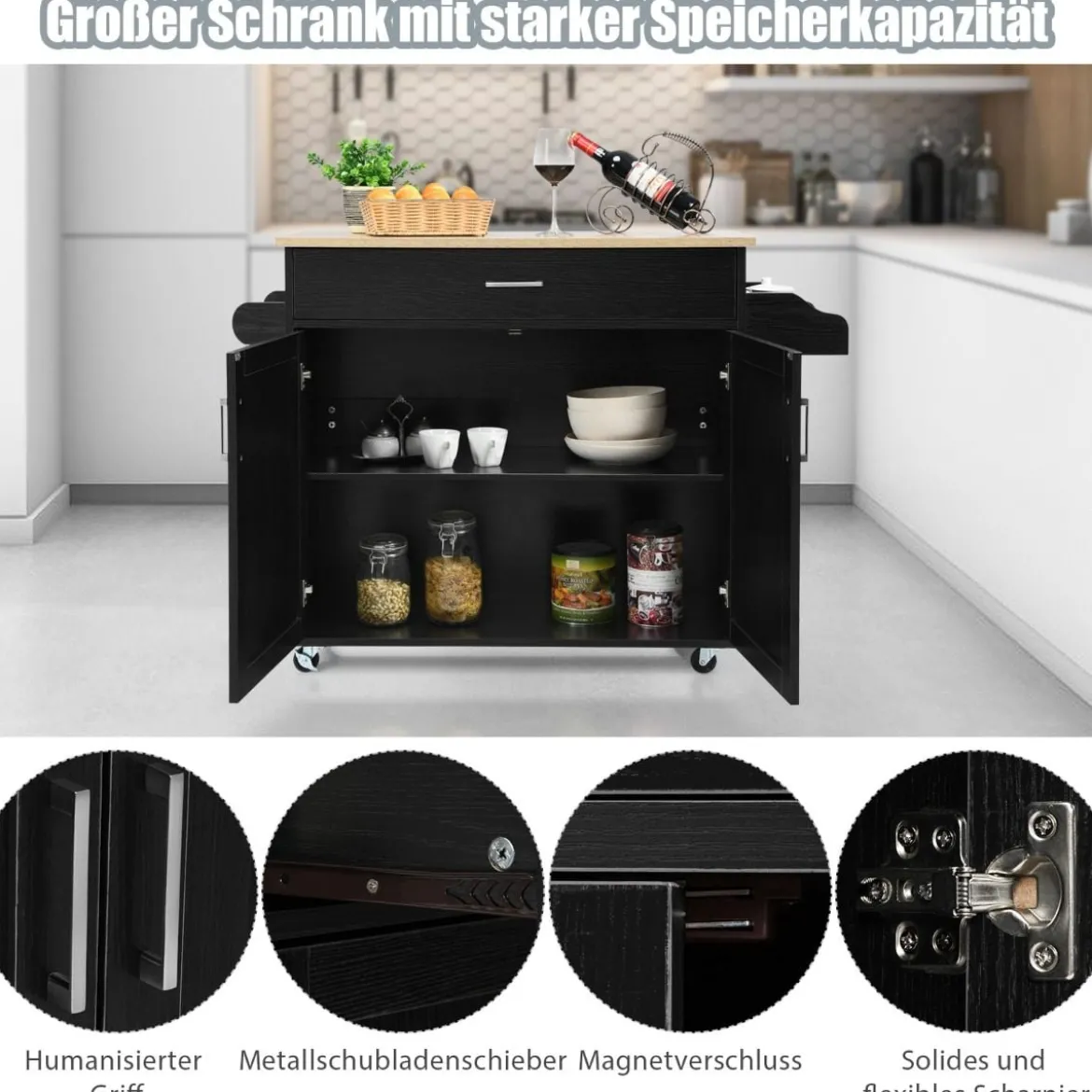 Küchenwagen mit Handtuchhalter & Gewürzboard & Schublade Kücheninsel Rollbarer Küchenschrank