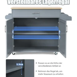 Küchenwagen mit Handtuchhalter & Gewürzboard & Schublade Kücheninsel Rollbarer Küchenschrank