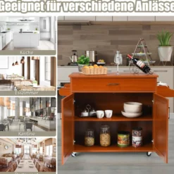 Küchenwagen mit Handtuchhalter & Gewürzboard & Schublade Kücheninsel Rollbarer Küchenschrank