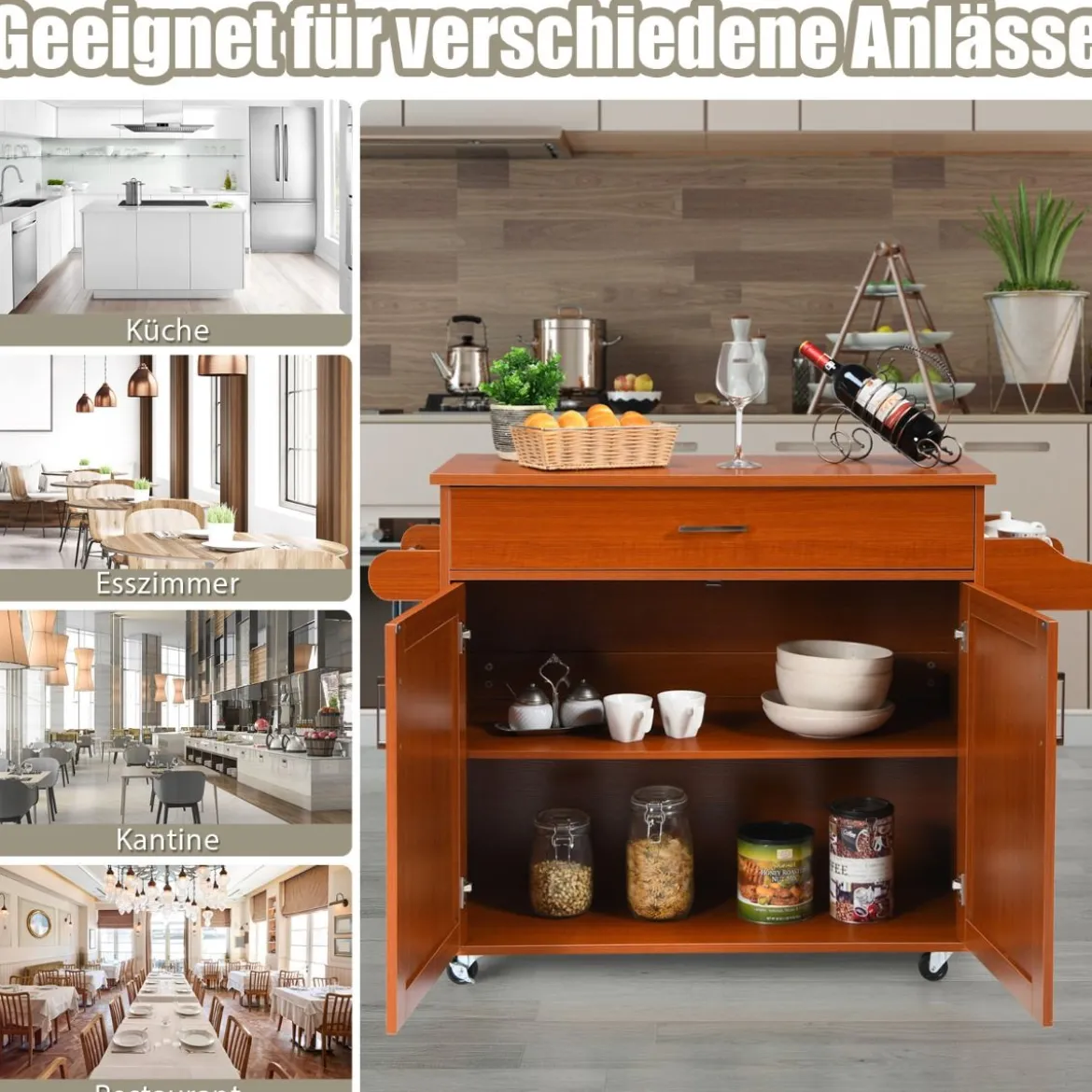 Küchenwagen mit Handtuchhalter & Gewürzboard & Schublade Kücheninsel Rollbarer Küchenschrank