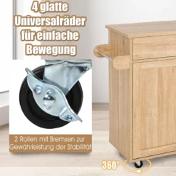 Küchenwagen mit Handtuchhalter & Gewürzboard & Schublade Kücheninsel Rollbarer Küchenschrank