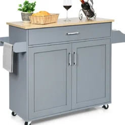 Küchenwagen mit Handtuchhalter & Gewürzboard & Schublade Kücheninsel Rollbarer Küchenschrank