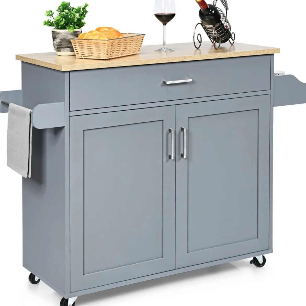 Küchenwagen mit Handtuchhalter & Gewürzboard & Schublade Kücheninsel Rollbarer Küchenschrank