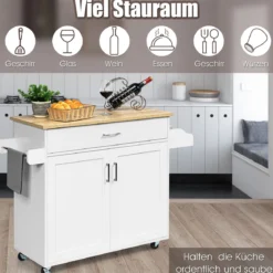 Küchenwagen mit Handtuchhalter & Gewürzboard & Schublade Kücheninsel Rollbarer Küchenschrank