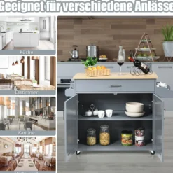 Küchenwagen mit Handtuchhalter & Gewürzboard & Schublade Kücheninsel Rollbarer Küchenschrank