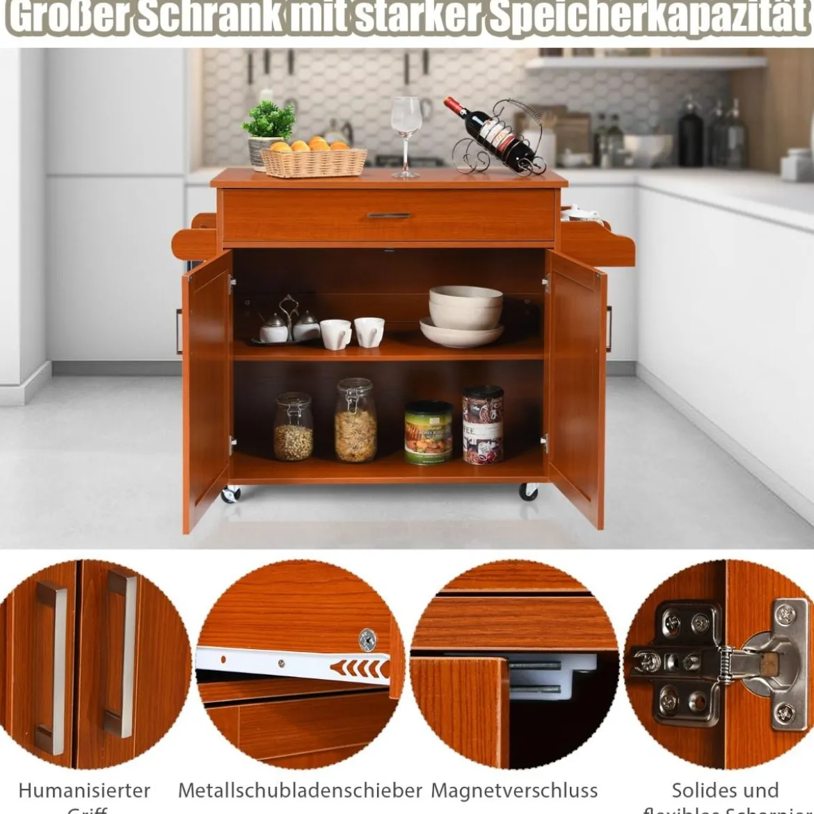 Küchenwagen mit Handtuchhalter & Gewürzboard & Schublade Kücheninsel Rollbarer Küchenschrank