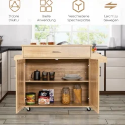 Küchenwagen mit Handtuchhalter & Gewürzboard & Schublade Kücheninsel Rollbarer Küchenschrank