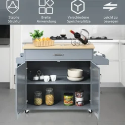 Küchenwagen mit Handtuchhalter & Gewürzboard & Schublade Kücheninsel Rollbarer Küchenschrank