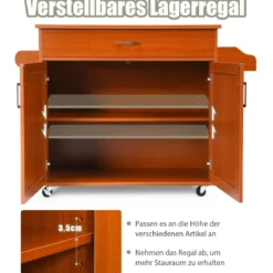 Küchenwagen mit Handtuchhalter & Gewürzboard & Schublade Kücheninsel Rollbarer Küchenschrank