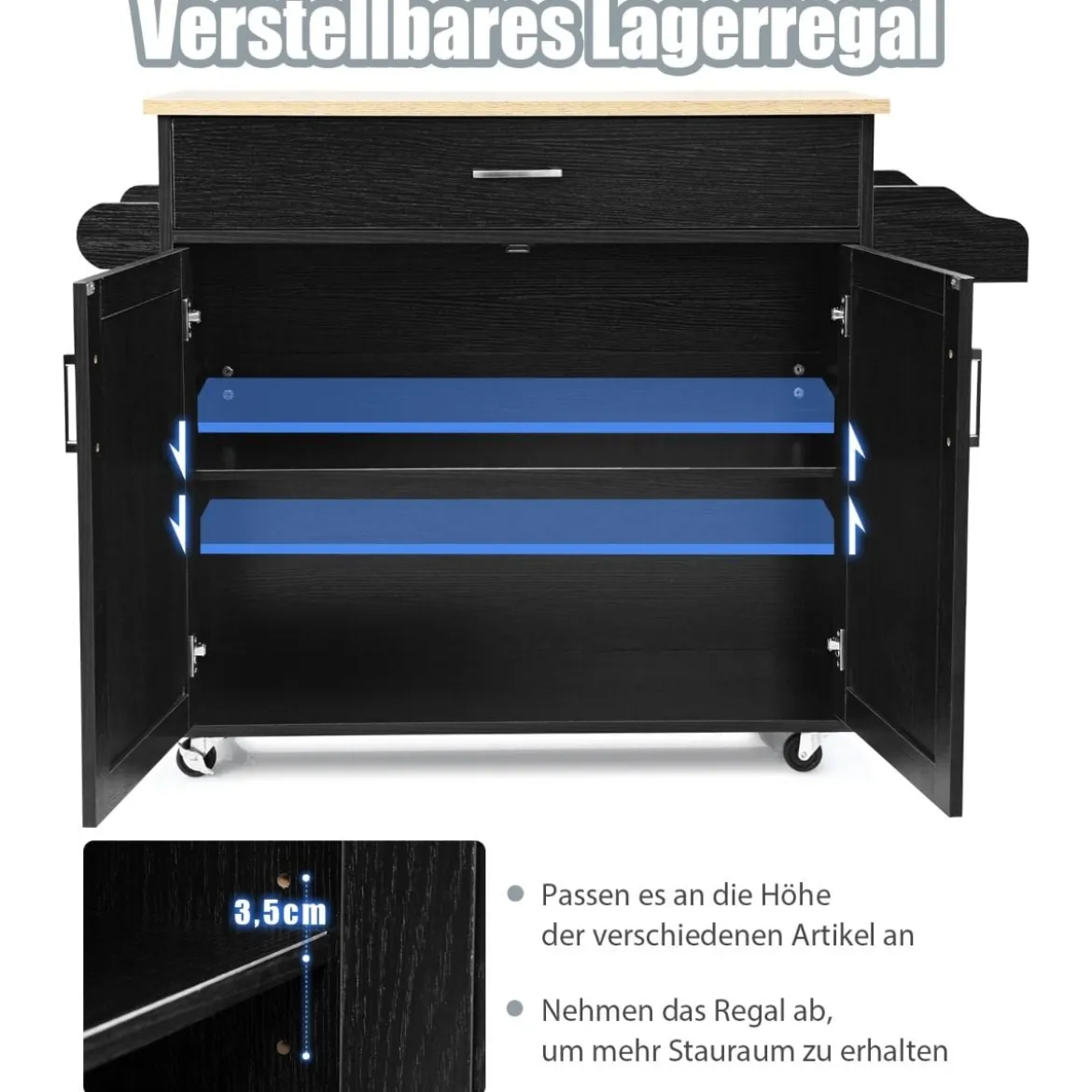 Küchenwagen mit Handtuchhalter & Gewürzboard & Schublade Kücheninsel Rollbarer Küchenschrank