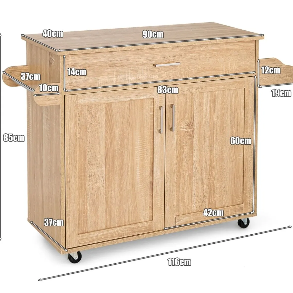 Küchenwagen mit Handtuchhalter & Gewürzboard & Schublade Kücheninsel Rollbarer Küchenschrank