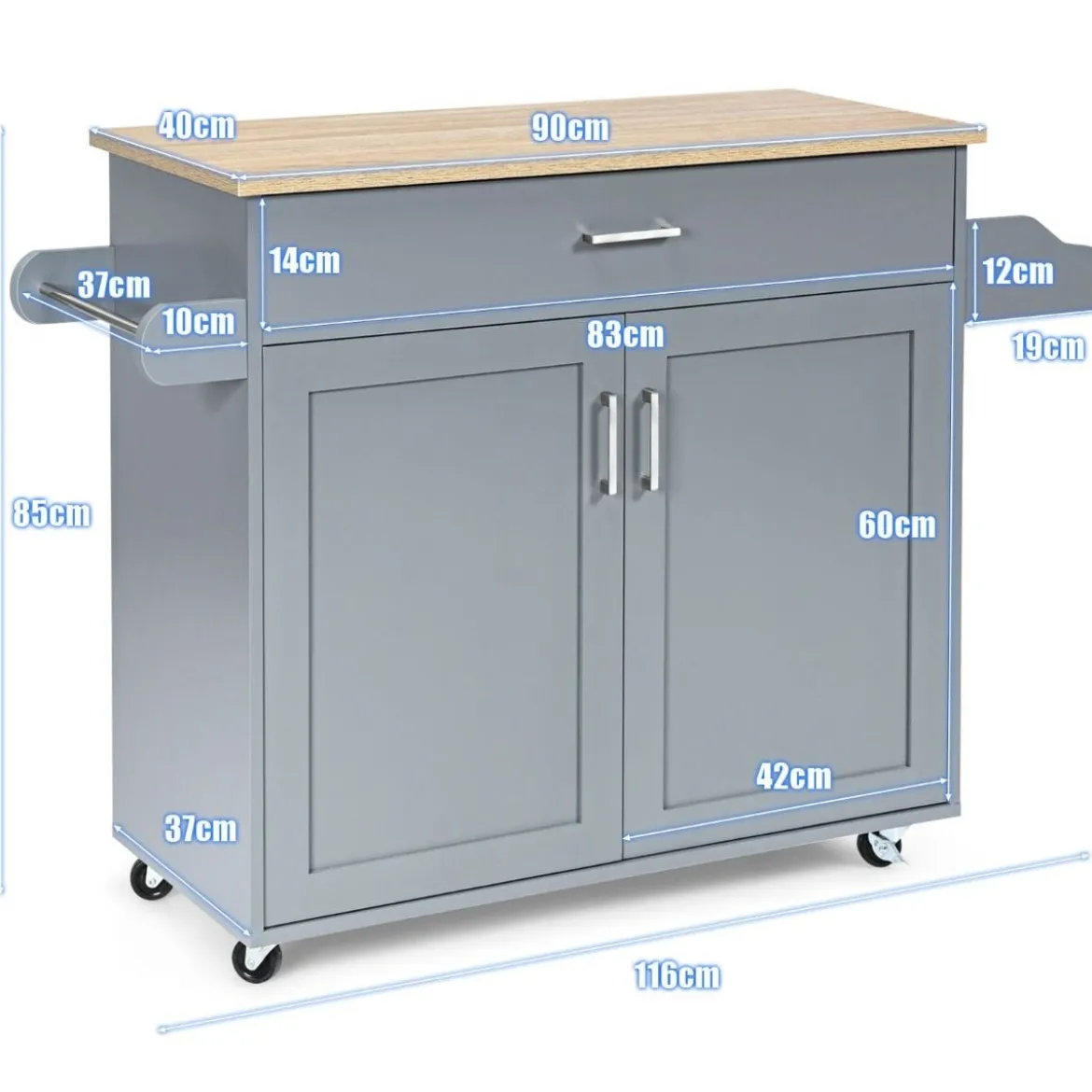 Küchenwagen mit Handtuchhalter & Gewürzboard & Schublade Kücheninsel Rollbarer Küchenschrank