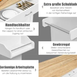Küchenwagen mit Handtuchhalter & Gewürzboard & Schublade Kücheninsel Rollbarer Küchenschrank