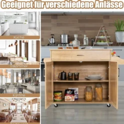 Küchenwagen mit Handtuchhalter & Gewürzboard & Schublade Kücheninsel Rollbarer Küchenschrank
