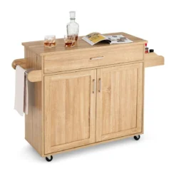 Küchenwagen mit Handtuchhalter & Gewürzboard & Schublade Kücheninsel Rollbarer Küchenschrank