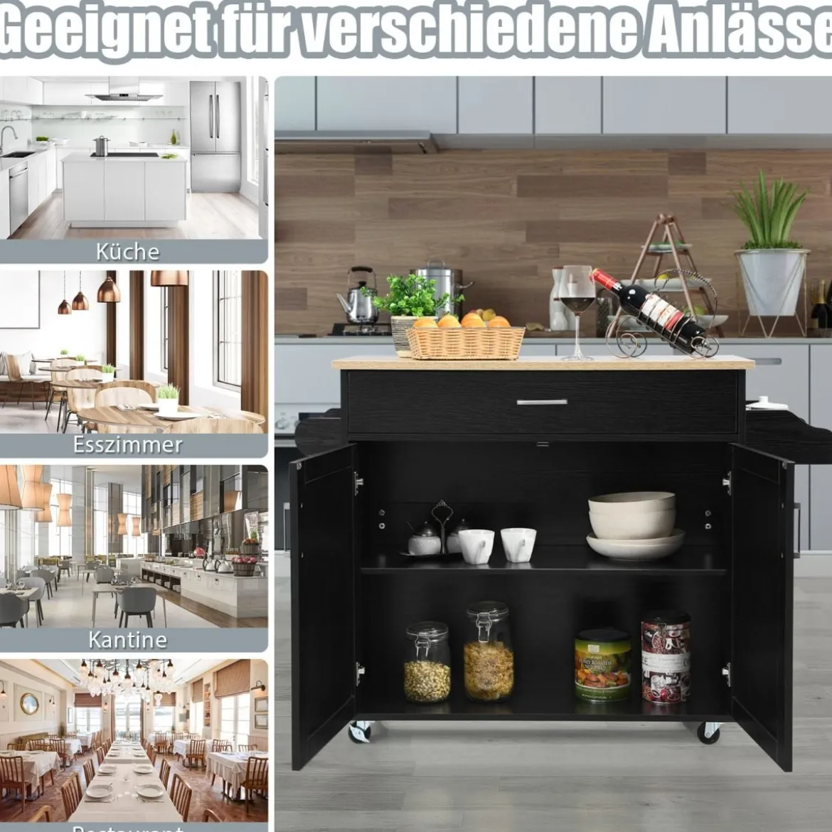 Küchenwagen mit Handtuchhalter & Gewürzboard & Schublade Kücheninsel Rollbarer Küchenschrank