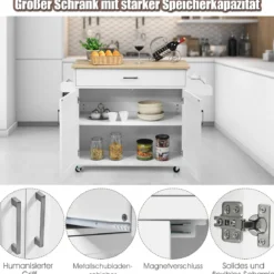 Küchenwagen mit Handtuchhalter & Gewürzboard & Schublade Kücheninsel Rollbarer Küchenschrank