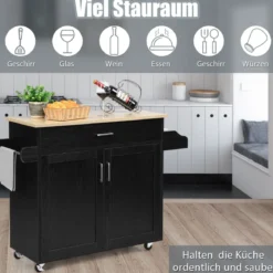 Küchenwagen mit Handtuchhalter & Gewürzboard & Schublade Kücheninsel Rollbarer Küchenschrank