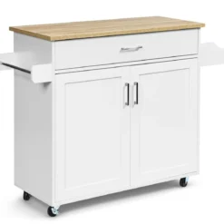 Küchenwagen mit Handtuchhalter & Gewürzboard & Schublade Kücheninsel Rollbarer Küchenschrank
