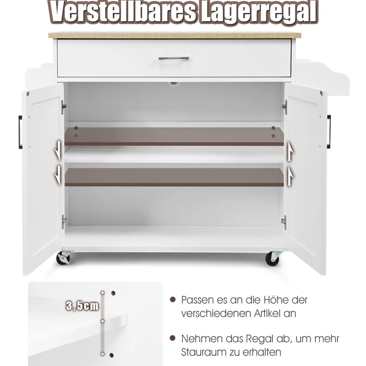 Küchenwagen mit Handtuchhalter & Gewürzboard & Schublade Kücheninsel Rollbarer Küchenschrank