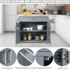 Küchenwagen mit Handtuchhalter & Gewürzboard & Schublade Kücheninsel Rollbarer Küchenschrank