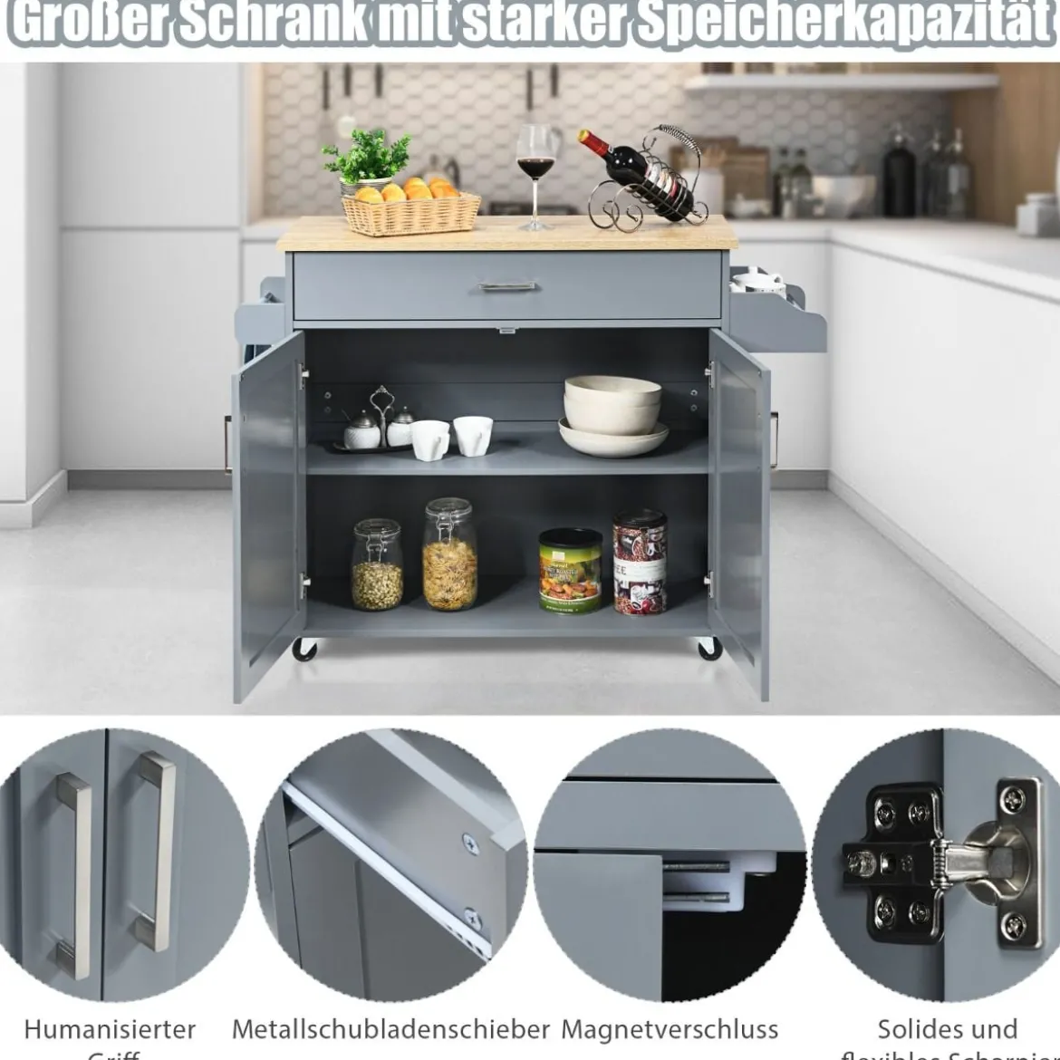 Küchenwagen mit Handtuchhalter & Gewürzboard & Schublade Kücheninsel Rollbarer Küchenschrank