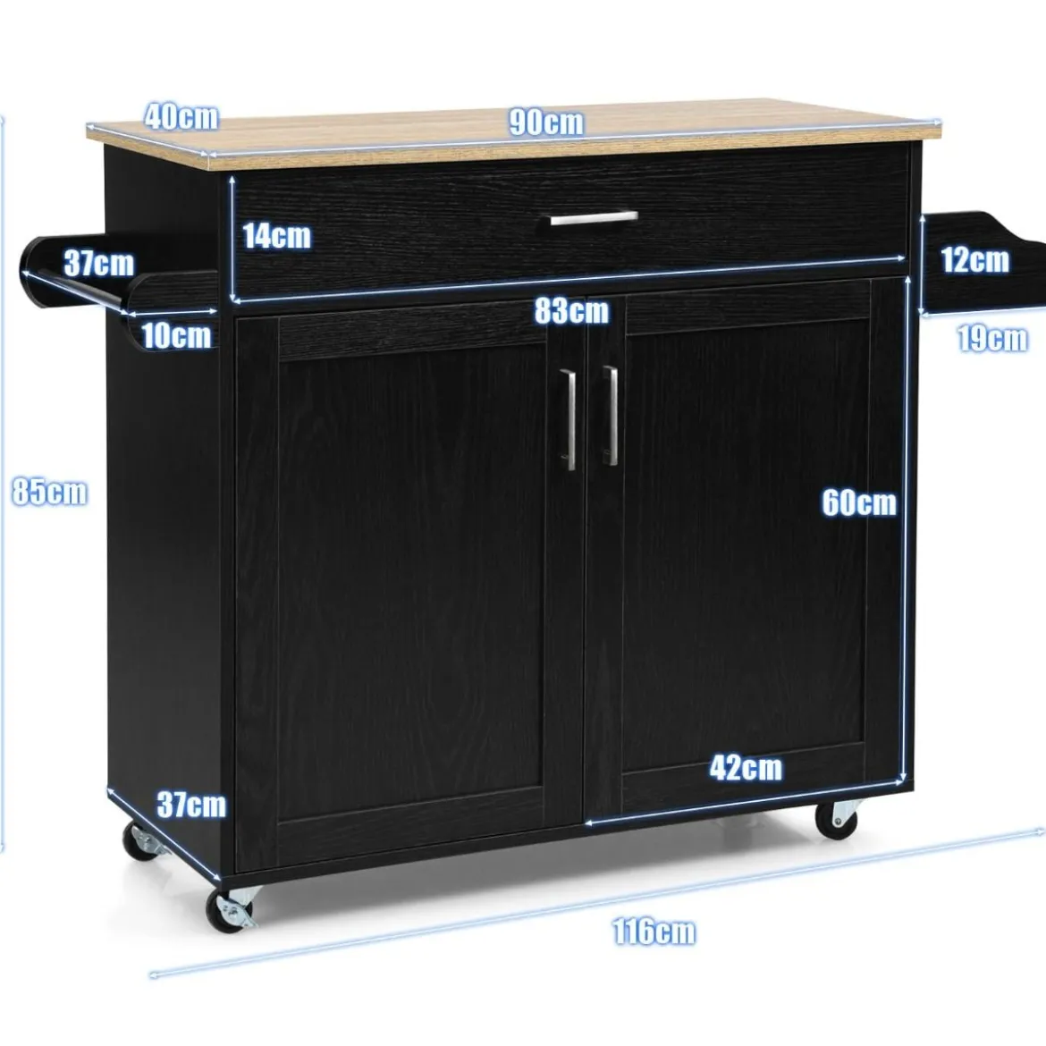 Küchenwagen mit Handtuchhalter & Gewürzboard & Schublade Kücheninsel Rollbarer Küchenschrank