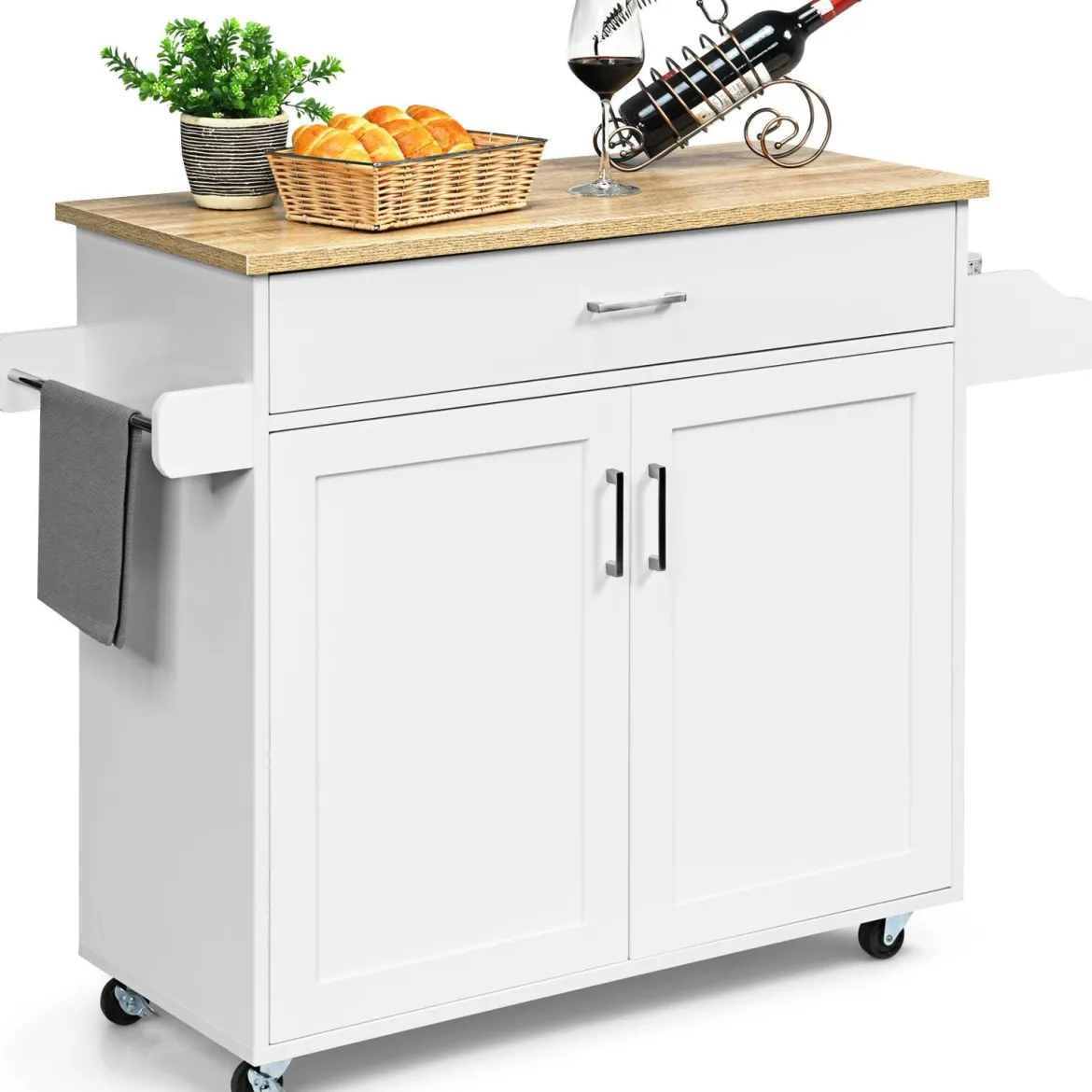 Küchenwagen mit Handtuchhalter & Gewürzboard & Schublade Kücheninsel Rollbarer Küchenschrank