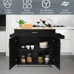 Küchenwagen mit Handtuchhalter & Gewürzboard & Schublade Kücheninsel Rollbarer Küchenschrank