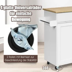 Küchenwagen mit Handtuchhalter & Gewürzboard & Schublade Kücheninsel Rollbarer Küchenschrank