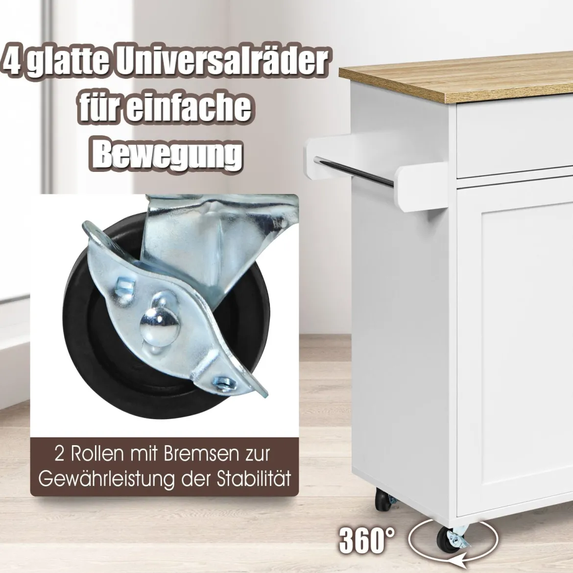 Küchenwagen mit Handtuchhalter & Gewürzboard & Schublade Kücheninsel Rollbarer Küchenschrank
