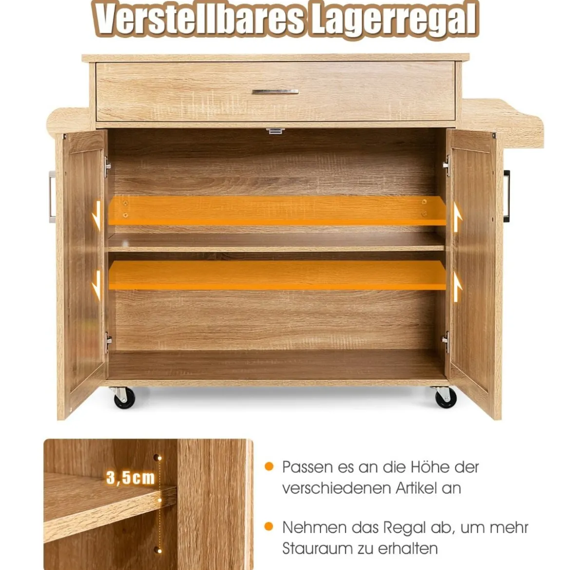 Küchenwagen mit Handtuchhalter & Gewürzboard & Schublade Kücheninsel Rollbarer Küchenschrank