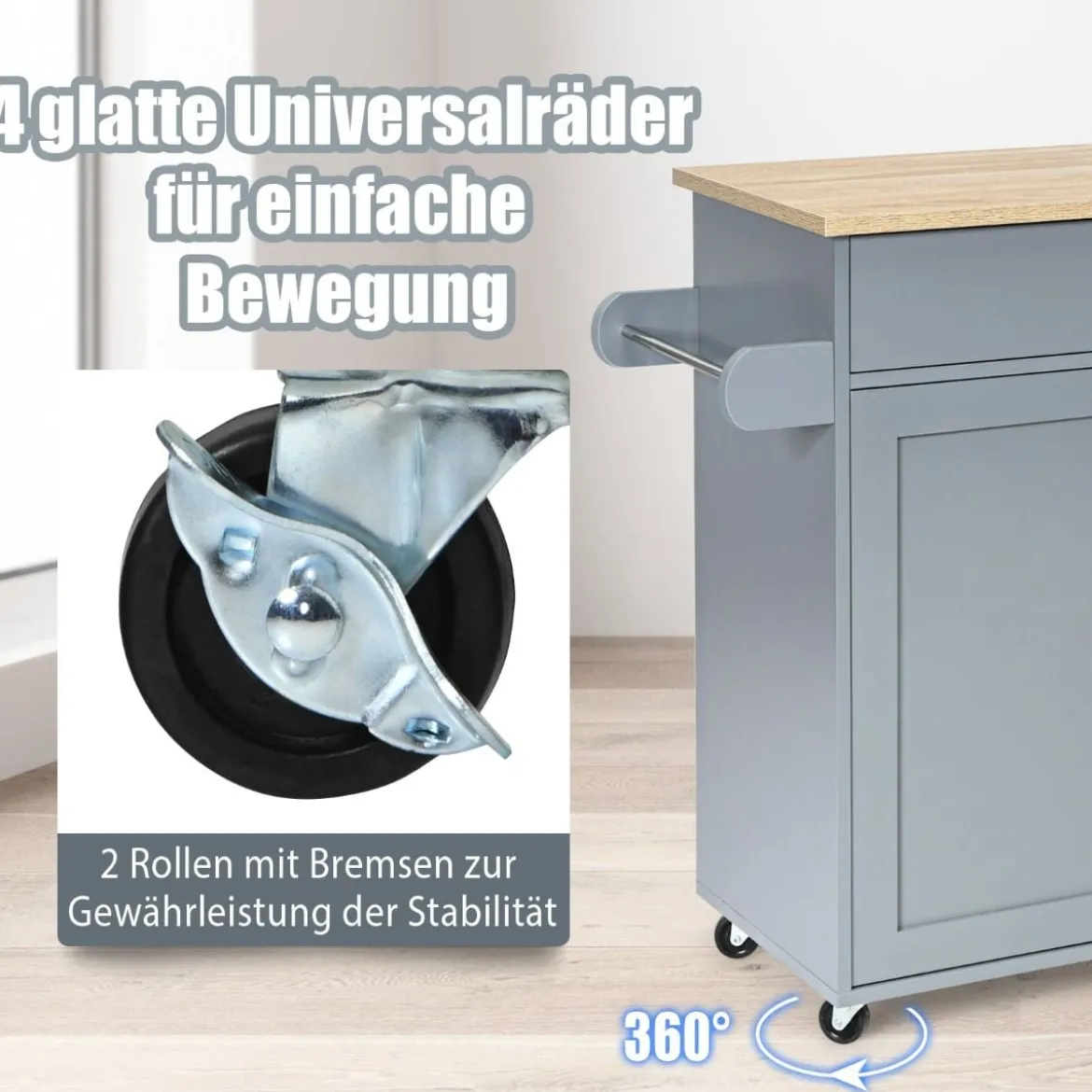 Küchenwagen mit Handtuchhalter & Gewürzboard & Schublade Kücheninsel Rollbarer Küchenschrank
