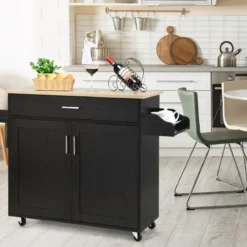 Küchenwagen mit Handtuchhalter & Gewürzboard & Schublade Kücheninsel Rollbarer Küchenschrank