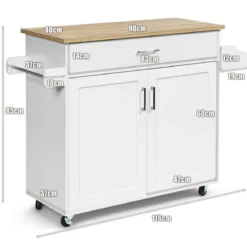 Küchenwagen mit Handtuchhalter & Gewürzboard & Schublade Kücheninsel Rollbarer Küchenschrank