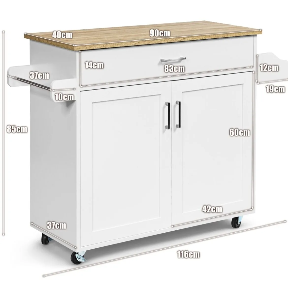 Küchenwagen mit Handtuchhalter & Gewürzboard & Schublade Kücheninsel Rollbarer Küchenschrank