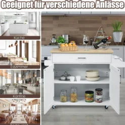 Küchenwagen mit Handtuchhalter & Gewürzboard & Schublade Kücheninsel Rollbarer Küchenschrank