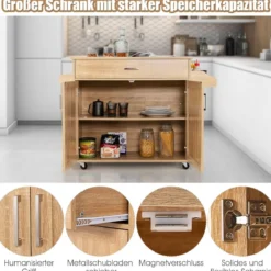 Küchenwagen mit Handtuchhalter & Gewürzboard & Schublade Kücheninsel Rollbarer Küchenschrank