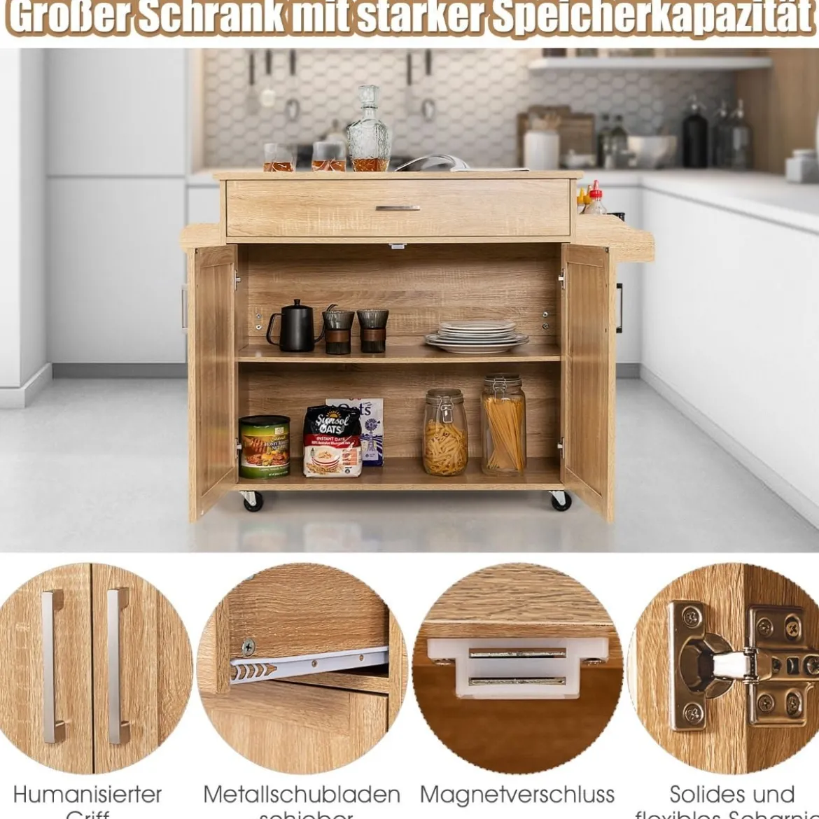 Küchenwagen mit Handtuchhalter & Gewürzboard & Schublade Kücheninsel Rollbarer Küchenschrank