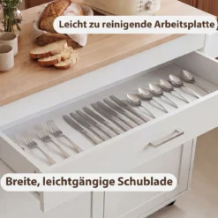 Küchenwagen mit Handtuchhalter Gewürzboard Schublade & Steckdose Kücheninsel Rollbarer Küchenschrank