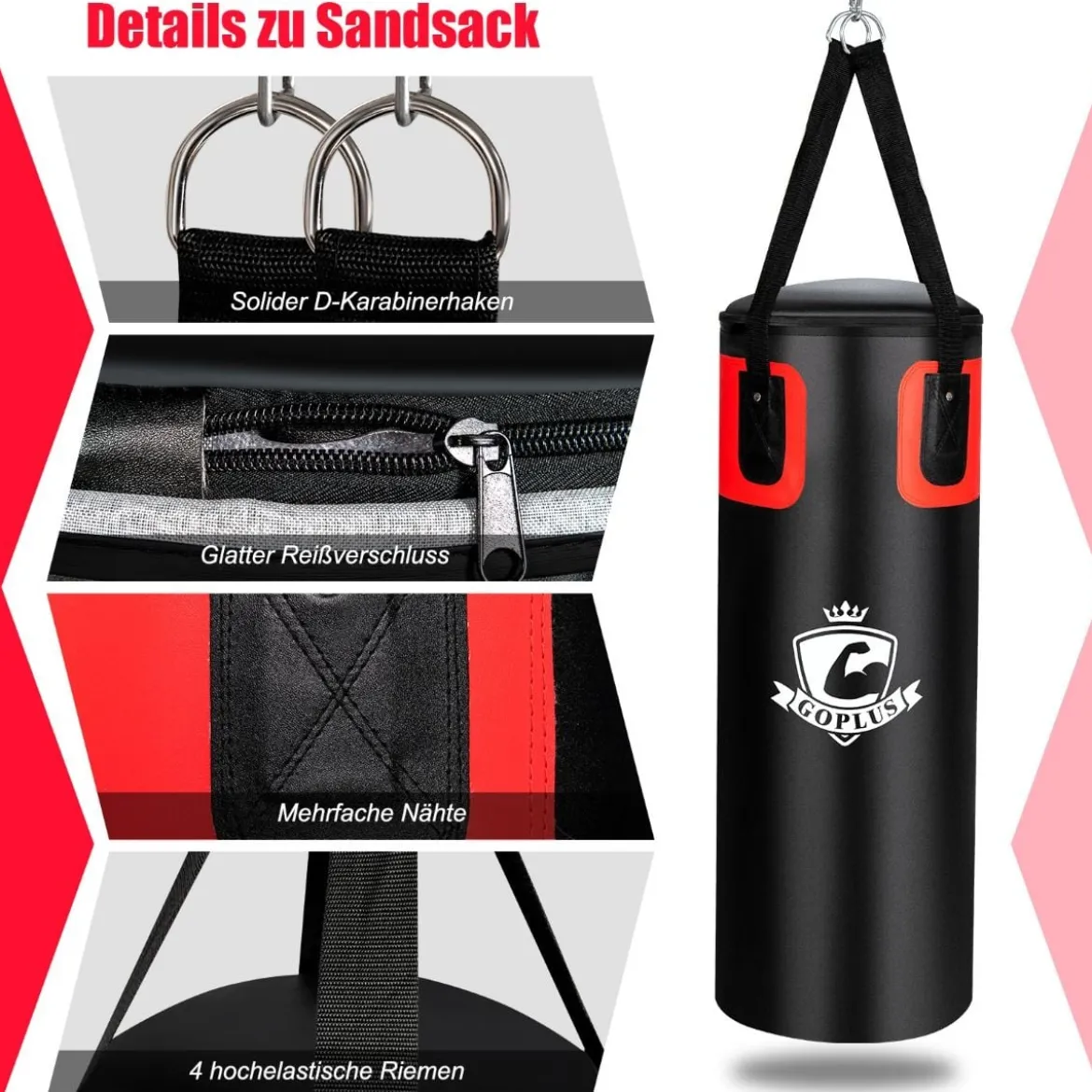 25,5 kg Boxsack-Set Boxsack mit 12 oz Boxhandschuhen & Handschlaufen Schwarz