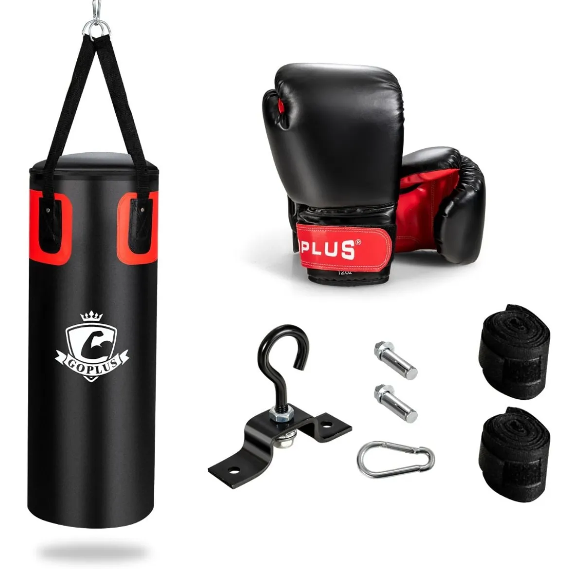 25,5 kg Boxsack-Set Boxsack mit 12 oz Boxhandschuhen & Handschlaufen Schwarz