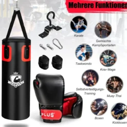 25,5 kg Boxsack-Set Boxsack mit 12 oz Boxhandschuhen & Handschlaufen Schwarz