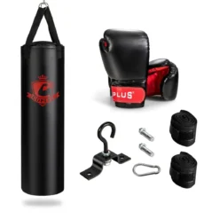 28,5 kg Boxsack-Set Boxsack mit 12 oz Boxhandschuhen & Handschlaufen Schwarz