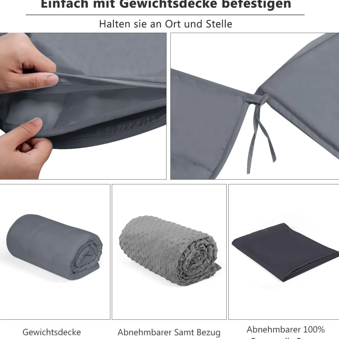 9,1 kg Gewichtete Decke mit Aufbewahrungstasche schwere Decke 183 x 122 cm Grau