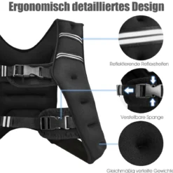 15KG Gewichtsweste Trainingsweste mit Reflexstreifen und verstellbarem Riemen Fitnessweste