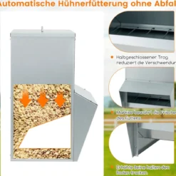 22 kg Kapazität verzinkter Hühnerfütterer Wandmontierter automatischer Geflügelfutterspender mit Deckel