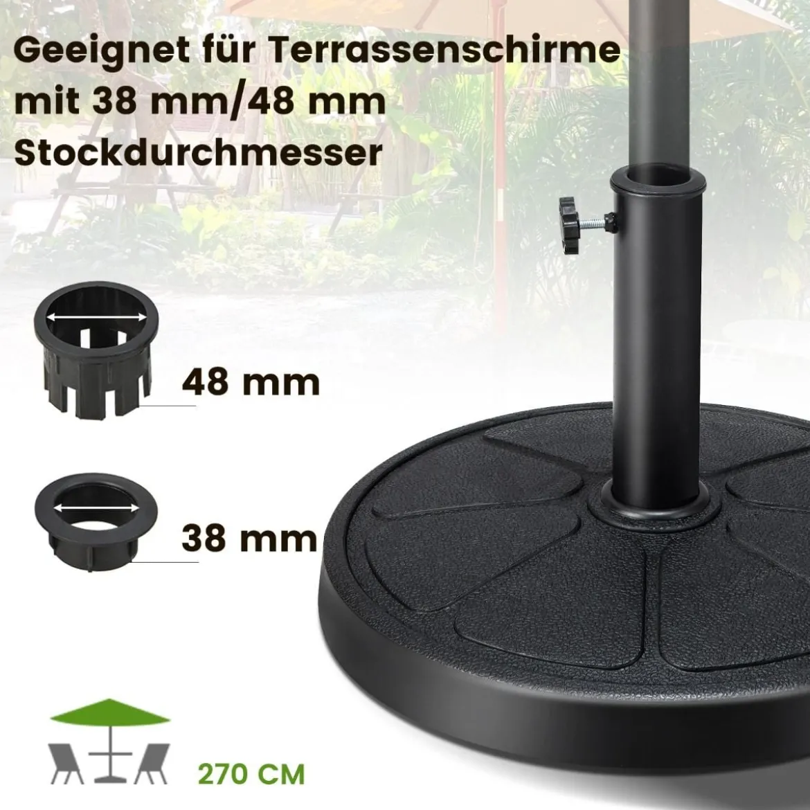 14 kg schwerer Schirmständer mit 45 cm Durchmesser für Schirmstangen von φ38/48 mm